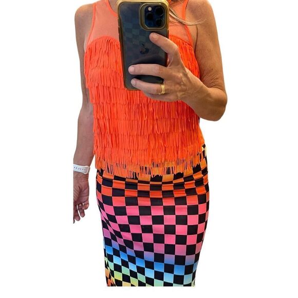 Jaded London Rainbow Checker Colorful Skirt.Size L - Picture 3 of 14